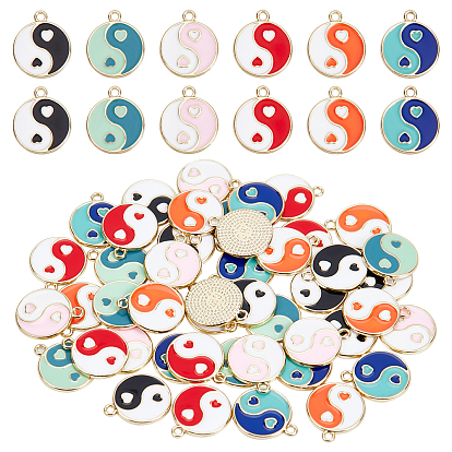 48 pcs 6 couleurs rack placage alliage émail charmes, sans cadmium et sans plomb, or et de lumière, plat et circulaire avec yin yang
