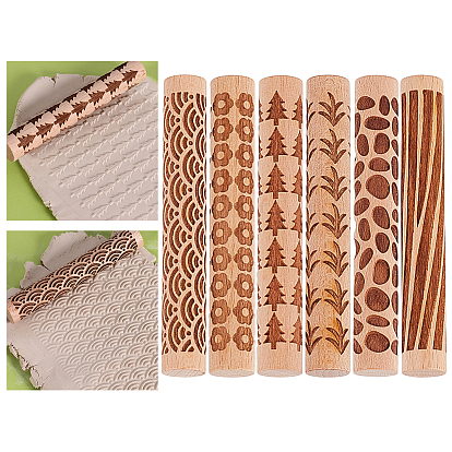 6шт 6 стили деревянная скалка, для выпечки тисненого печенья, кухонный инструмент