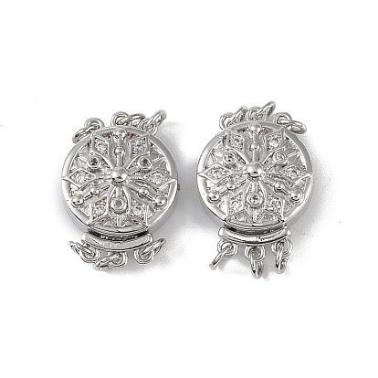 Покрытие стойки латунь микро паве прозрачный кубический цирконий застежки коробки, 3 нитей, 6-луночное, плоские круглые с цветочным узором