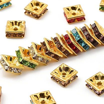 Латунные бусины разделители для поставки стразов, класс А, золото , квадратный, 8x8x4 мм, отверстие : 1 мм