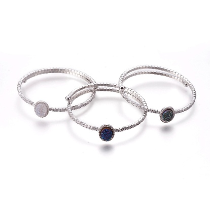 Brazaletes de estiramiento de ágata natural, con los hallazgos de óxido de circonio y metal cúbicos, oval