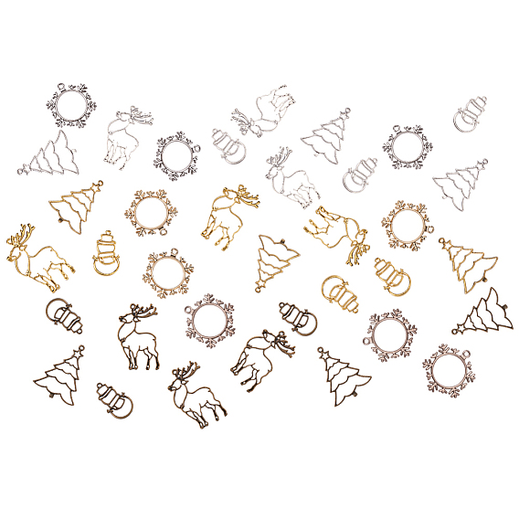 Alloy Open Back Bezel Pendants, For DIY UV Resin, Epoxy Resin, Pressed Flower Jewelry, Winter Christmas Theme