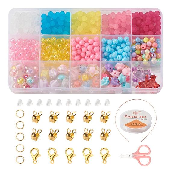 DIY Jewelry Making Kits for Kids, Including Opaque & Transparent Acrylic Beads, Zinc Alloy Lobster Claw Clasps, Scissors, Iron Jump Rings & Hair Band Findings & Bead Tips, Plastic Ear Nuts