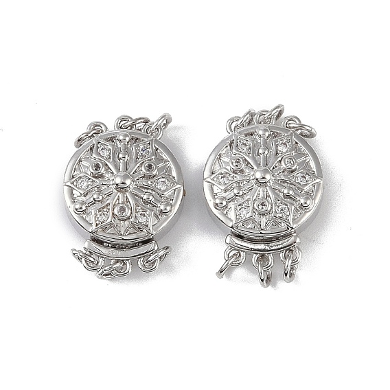 Покрытие стойки латунь микро паве прозрачный кубический цирконий застежки коробки, 3 нитей, 6-луночное, плоские круглые с цветочным узором