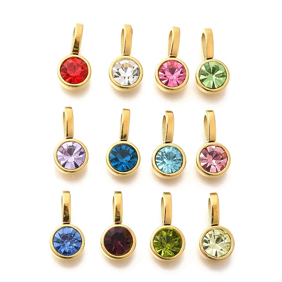 Ионное покрытие (ip) 304 подвески из нержавеющей стали с микропаве из стразов, плоский круглый шарм, реальный 14 k позолоченный
