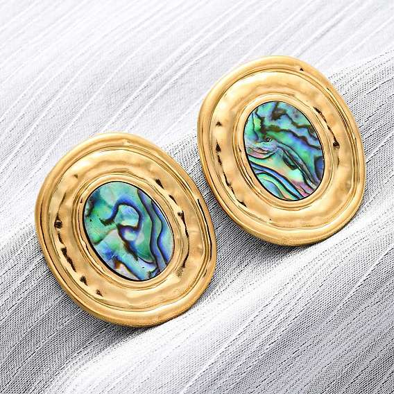 304 серьги-гвоздики из натуральной ракушки пауа из нержавеющей стали, овальные, ионное покрытие (ip)