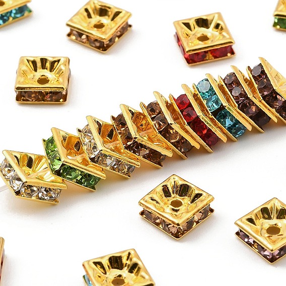 Латунные бусины разделители для поставки стразов, класс А, золото , квадратный, 8x8x4 мм, отверстие : 1 мм