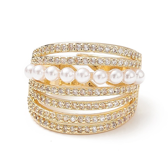 Регулируемые латунные кольца микро манжеты из прозрачного циркония, открытые кольца, с акриловой жемчужины, долговечный