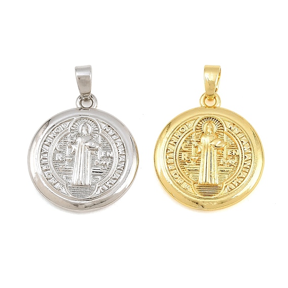 Pendentifs en laiton, rond plat avec des breloques de saint Benoît