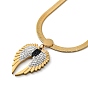 Rhinestone Wings Pendant Necklace with 304 Stainless Steel Herringbone Chains