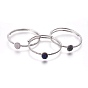 Natural Agate Stretch Bangles, with Cubic Zirconia and Brass Findings, Oval