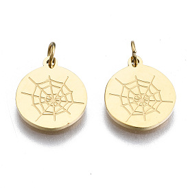 304 encantos de acero inoxidable, con anillos de salto, plano y redondo con tela de araña, para halloween