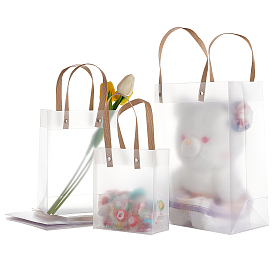 Valentine's Day PandaHall Elite 12Pcs 3 Style Transparent Plastic Bags, with Kraft Paper Handles, Matte, Rectangle