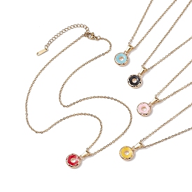 304 Stainless Steel Cable Chains Necklaces, Alloy Enamel Donut Pendant Necklaces