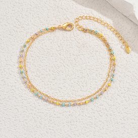 Двухслойные браслеты на щиколотку из латуни и разноцветных пластиковых бусин для женской пляжной вечеринки