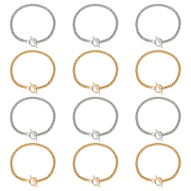 12Pcs 2 Colors 304 Stainless Steel Diamond Cut Chunky Curb Chains, Cuban Link Chains Bracelets, with Toggle Clasps
