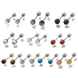 201 Stainless Steel Ear Plugs Gauges, with Gemstone and 304 Stainless Steel Pin, Round