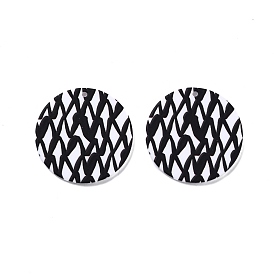 Stripe Style Printed Opaque Acrylic Pendants, Flat Round
