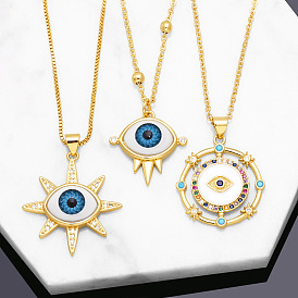 18K Gold Plated Evil Eye Necklace with Turquoise Blue Pendant and Diamond Accents