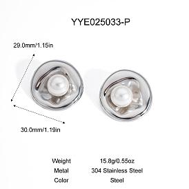 Круглые 304 серьги-гвоздики из нержавеющей стали для женщин, с имитацией жемчуга