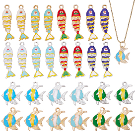 28 шт 14 стили подвески из цинкового сплава с эмалью, рыба, золотые / платиновые