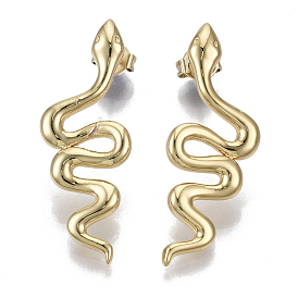 Brass Dangle Stud Earrings, with Ear Nuts, Nickel Free, Snake