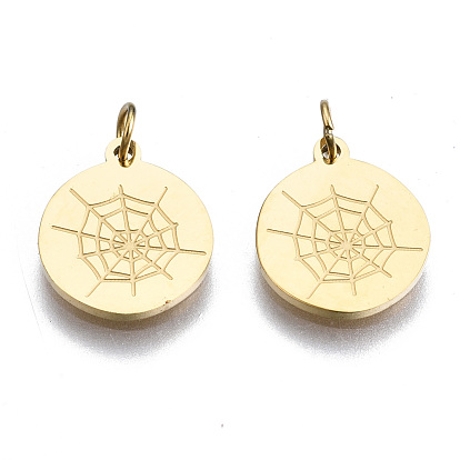 304 encantos de acero inoxidable, con anillos de salto, plano y redondo con tela de araña, para halloween