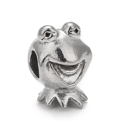 304 Stainless Steel European Beads, Large Hole Beads, Frog