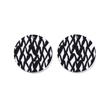 Stripe Style Printed Opaque Acrylic Pendants, Flat Round
