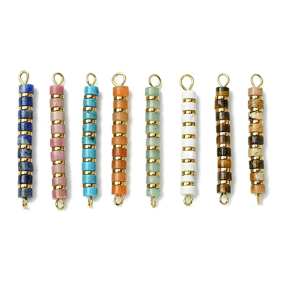 Подвески-коннекторы heishi из натурального драгоценного камня и гальванизированного синтетического немагнитного гематита, с 304 двойными петлями из нержавеющей стали, золотые