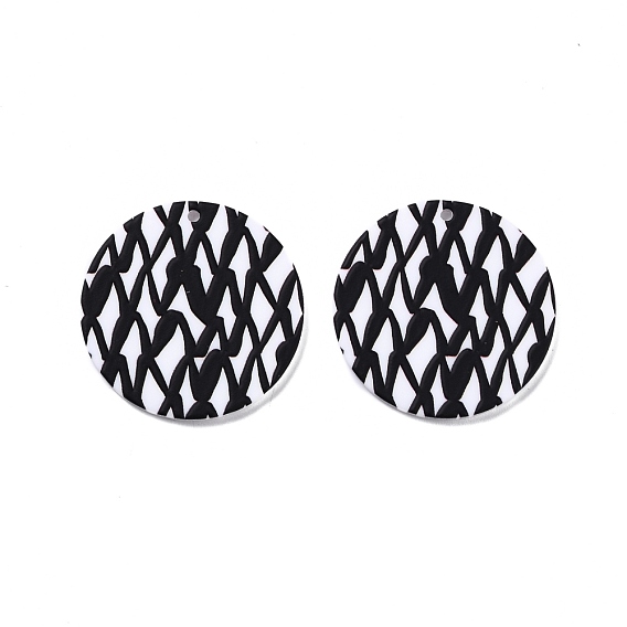 Stripe Style Printed Opaque Acrylic Pendants, Flat Round