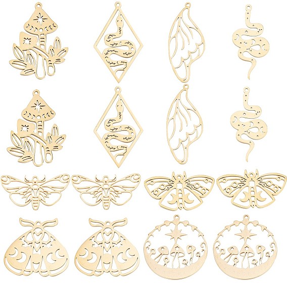 16 шт 8 стиль 201 подвески из нержавеющей стали, лазерная резка, гриб и жук и бабочка