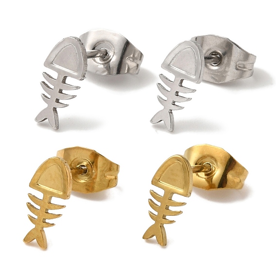 Ионное покрытие (ip) 304 серьги-гвоздики из нержавеющей стали для женщин, рыбьей костью