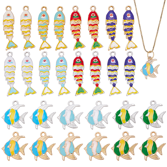 28 шт 14 стили подвески из цинкового сплава с эмалью, рыба, золотые / платиновые