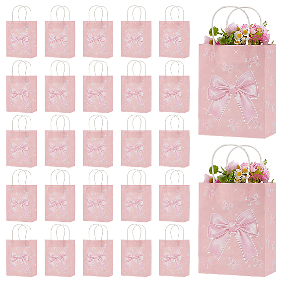 Бумажные упаковочные пакеты с бантом и ручками, сумки для покупок, прямоугольные