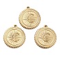 304 Stainless Steel Pendant Rhinestones Setting, Flat Round with Moon Charm