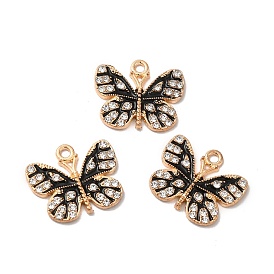 Alloy Rhinestone Pendants, with Enamel, Light Gold, Butterfly Charm