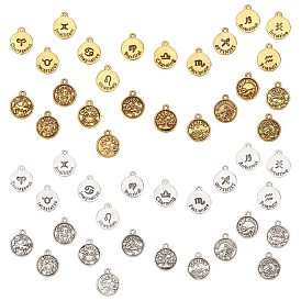 SUNNYCLUE Alloy Pendants, Flat Round with 12 Constellations Pattern, Cadmium Free & Lead Free