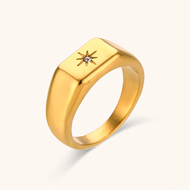 Stylish Elliptical Star Zircon Ring for Women - 18K Gold Plated Stainless Steel North Star Jewelry