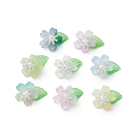 Flower Glass with Leaf Acrylic Charms, Mixed Colors