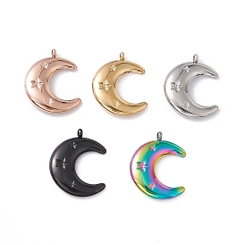 Ion Plating(IP) 304 Stainless Steel Pendants, Double Horn/Crescent Moon with Star