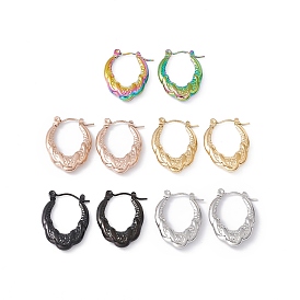 304 Stainless Steel Textured Oval Hoop Earrings for Women