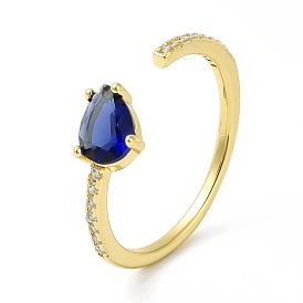 Открытое кольцо-манжета каплевидного цвета с голубым цирконием, украшения из латуни для женщин, без кадмия, без никеля и без свинца