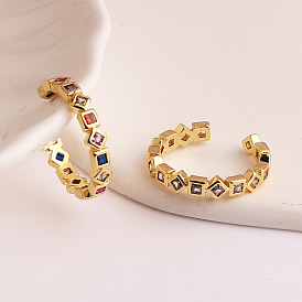 Красочное золотое кольцо 18k с геометрическим квадратным цирконом и медью, простое и роскошное.