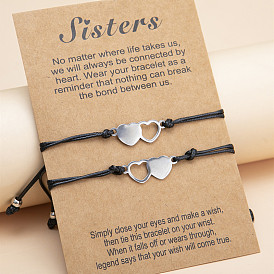 Stainless Steel Heart-shaped Best Friends Card Bracelet Set for Sisters - 2 Pieces