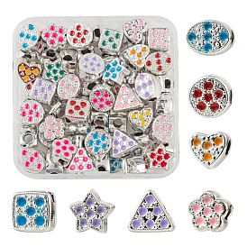 70Pcs 7 Style UV Plating Acrylic European Beads, with Enamel, Large Hole Beads, Cuboid & Heart & Triangle & Flower & Star & Oval & Flat Round Concave Dots