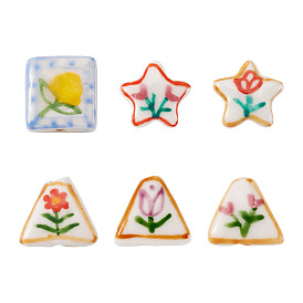 6 шт. 6 стили напечатанные фарфоровые бусины ручной работы, разнообразные