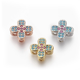 Brass Micro Pave Cubic Zirconia Beads, Lead Free & Cadmium Free, Cross, Colorful