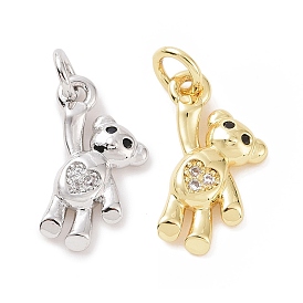 Brass Micro Pave Cubic Zirconia Charms, with Jump Ring, Bear Charm