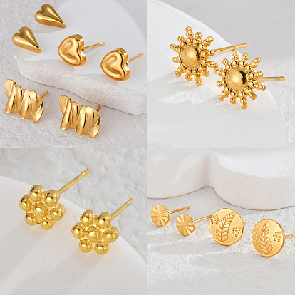 304 Stainless Steel Stud Earrings, Golden